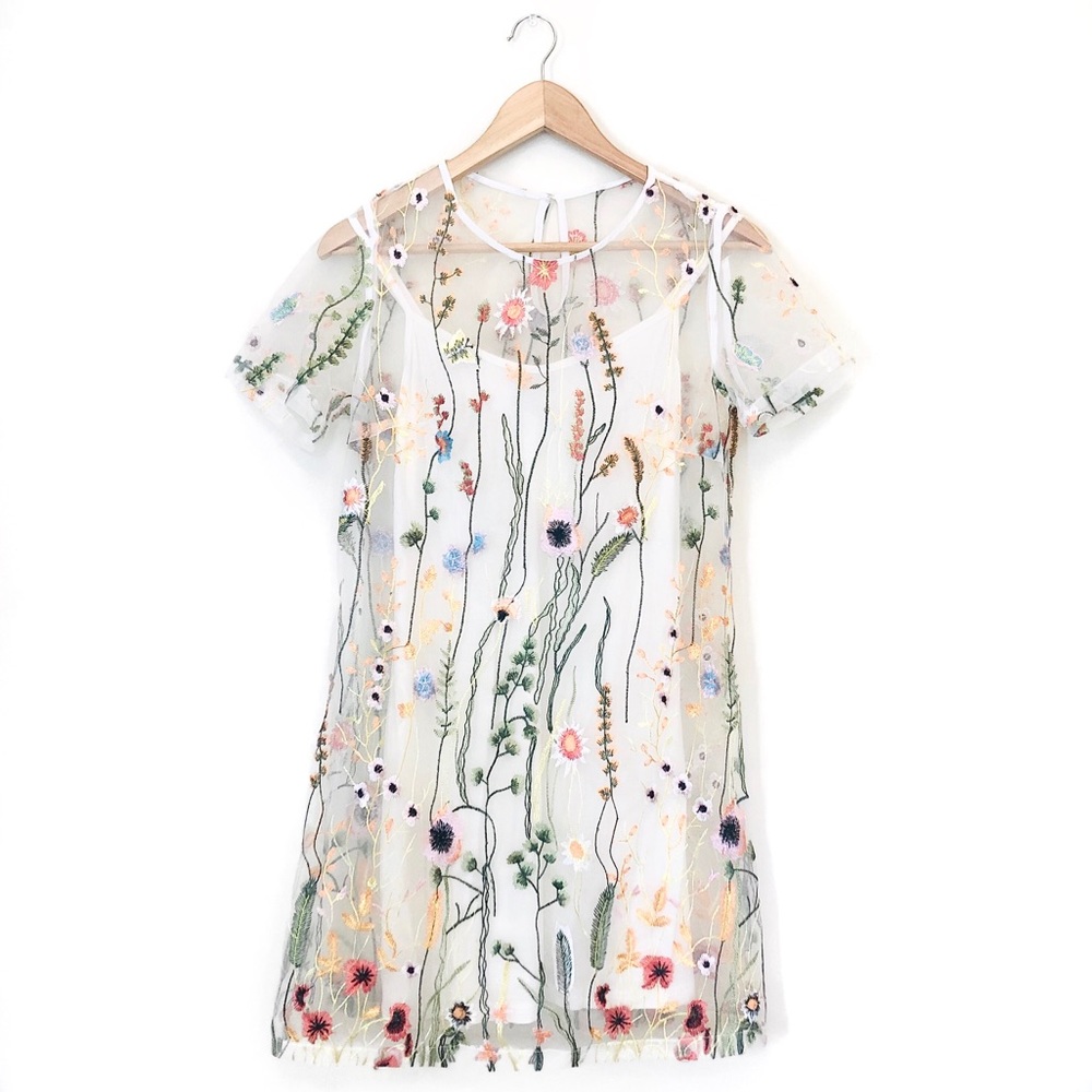 Sheer Floral Dress with Cream Slip